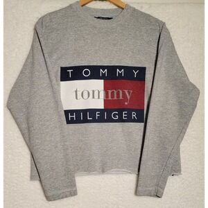 Tommy Hilfiger Crop Cutoff Sweatshirt Size Small Vintage Long Sleeve 0228‎